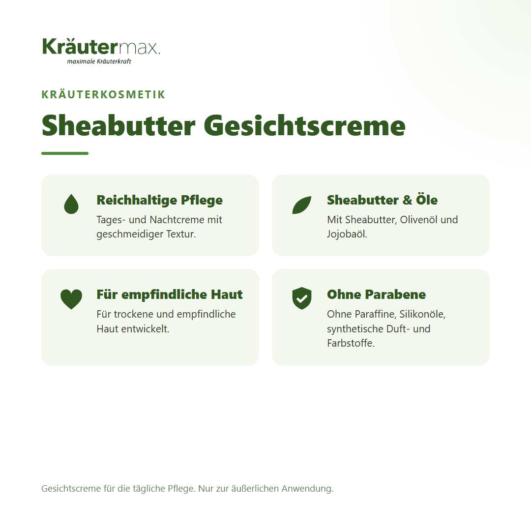 Sheabutter Gesichtscreme von Kräutermax – Überblick: reichhaltige Tages- und Nachtpflege für trockene Haut, 100 ml