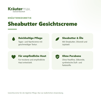 Sheabutter Gesichtscreme von Kräutermax – Überblick: reichhaltige Tages- und Nachtpflege für trockene Haut, 100 ml