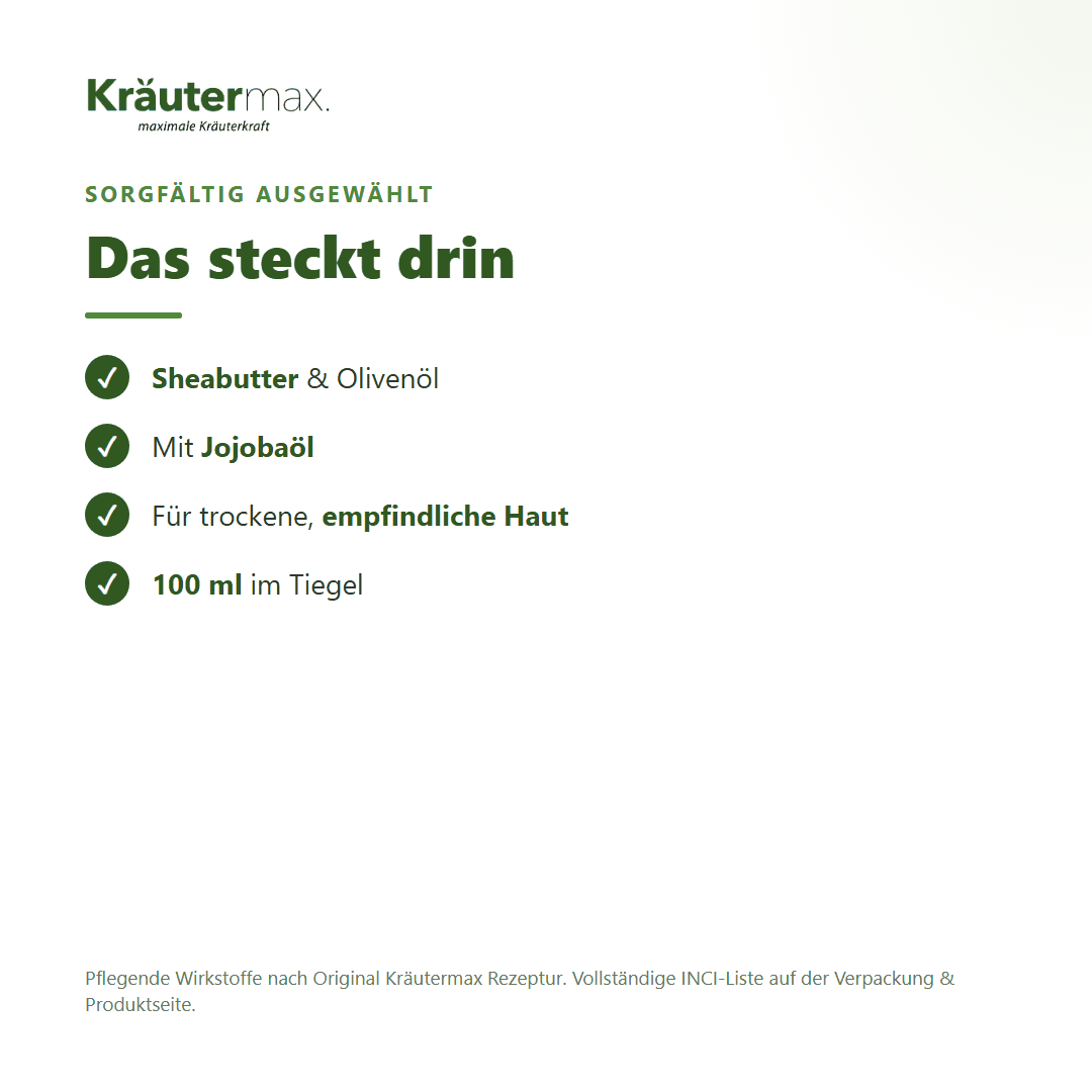 Sheabutter Gesichtscreme – Inhaltsstoffe: Sheabutter, Olivenöl, Jojobaöl, 100 ml Tiegel