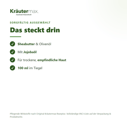Sheabutter Gesichtscreme – Inhaltsstoffe: Sheabutter, Olivenöl, Jojobaöl, 100 ml Tiegel