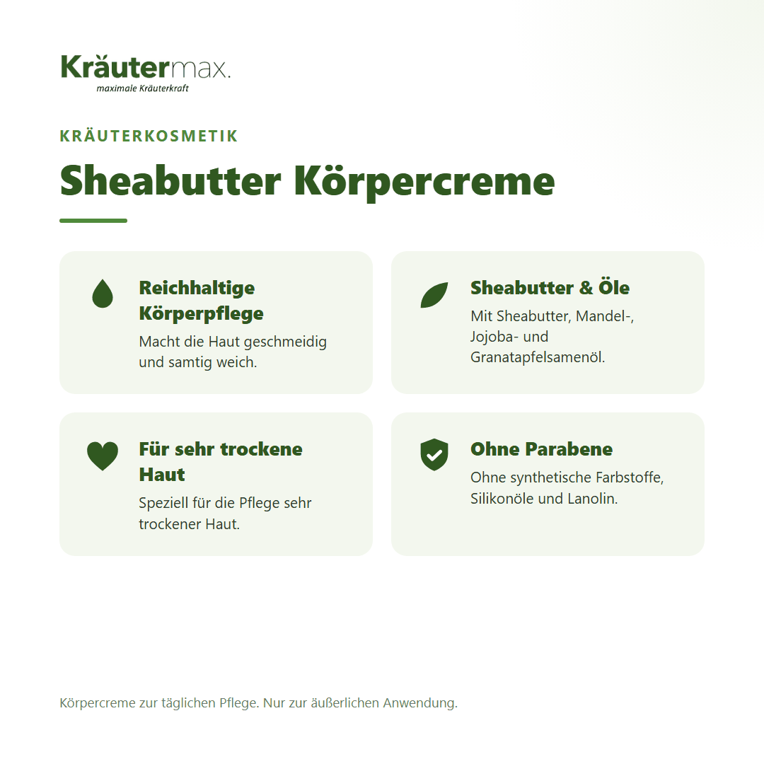 Sheabutter Körpercreme von Kräutermax – Überblick: reichhaltige Pflege für sehr trockene Haut, 200 ml