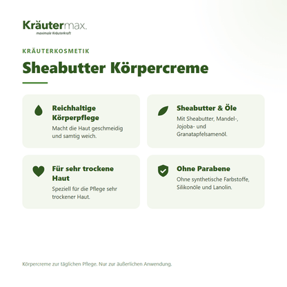 Sheabutter Körpercreme von Kräutermax – Überblick: reichhaltige Pflege für sehr trockene Haut, 200 ml
