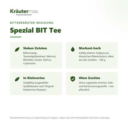 Spezial BIT Tee – Überblick: Bitterkräuter-Mischung mit Bitterorange, Wermut, Enzian und Ceylonzimt, 100 g