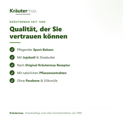 Sport Balsam – Qualität: nach Original Kräutermax Rezeptur, ohne Parabene und Silikonöle