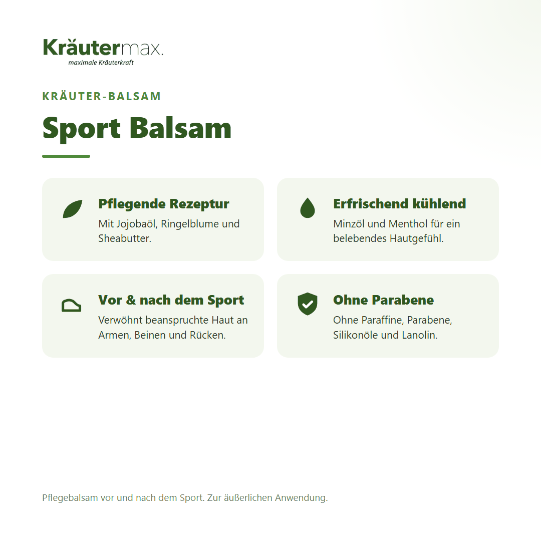 Sport Balsam von Kräutermax – Überblick: Pflegebalsam zur äußerlichen Anwendung