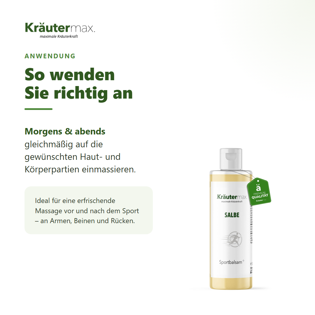 Sport Balsam – Anwendung auf die gewünschten Körperpartien einmassieren