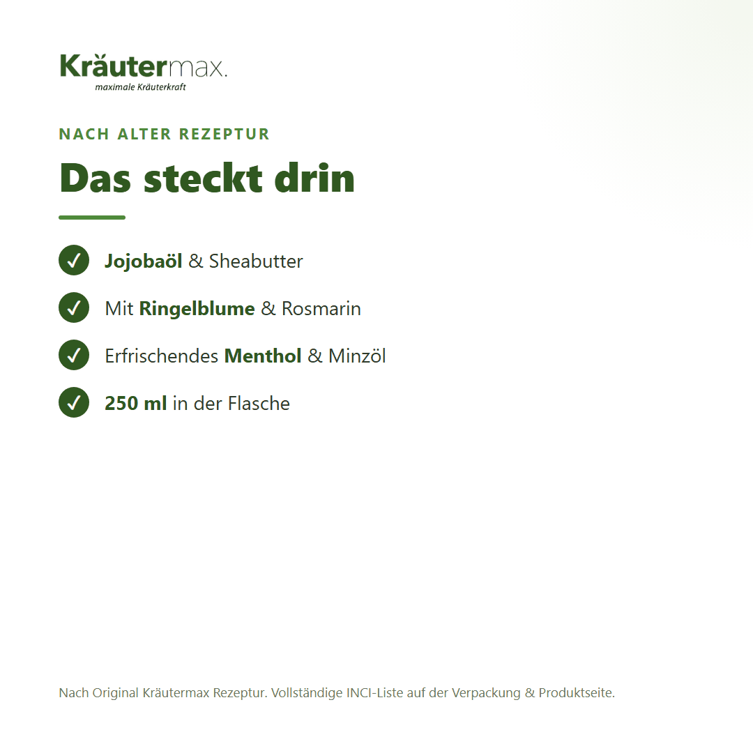 Sport Balsam – Inhaltsstoffe nach Original Kräutermax Rezeptur, 250 ml Flasche