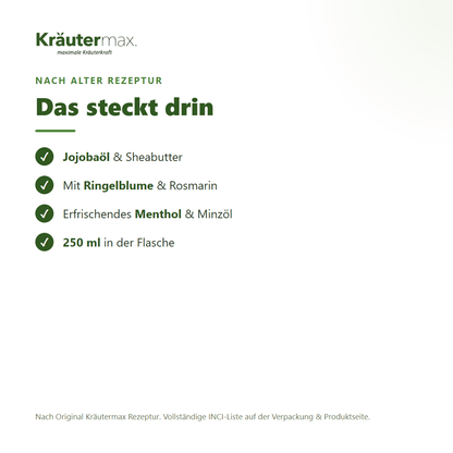 Sport Balsam – Inhaltsstoffe nach Original Kräutermax Rezeptur, 250 ml Flasche