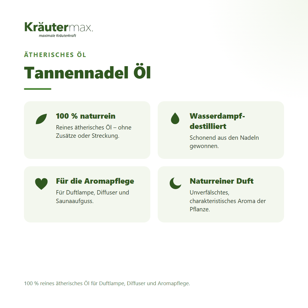 Tannennadel Öl von Kräutermax – Überblick: 100 % reines ätherisches Öl für die Aromapflege