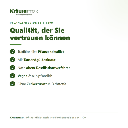 Tausendgüldenkraut Fluid – Qualität: traditionelles Destillat, vegan, ohne Zuckerzusatz