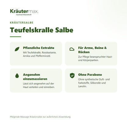 Teufelskralle Salbe von Kräutermax – Überblick: traditionelle Kräutersalbe