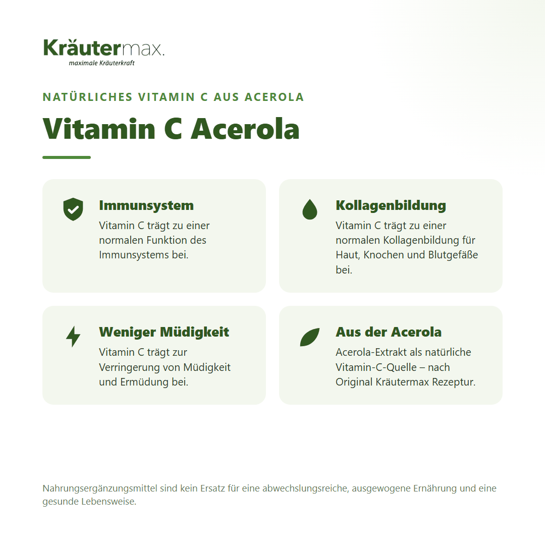 Vitamin C Acerola Kapseln – natürliches Vitamin C aus Acerola für Immunsystem, Kollagenbildung und weniger Müdigkeit, vegan