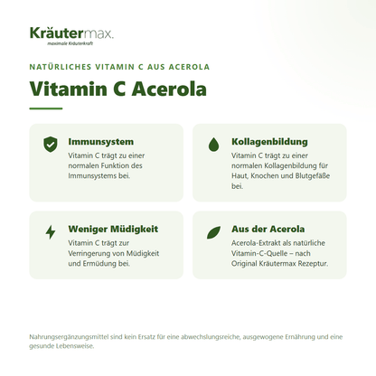 Vitamin C Acerola Kapseln – natürliches Vitamin C aus Acerola für Immunsystem, Kollagenbildung und weniger Müdigkeit, vegan