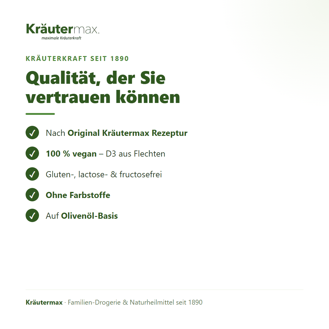 Vitamin D3 800 IE vegan Tropfen – Qualität: 100 % vegan aus Flechten, gluten-, lactose- und fructosefrei, auf Olivenöl-Basis