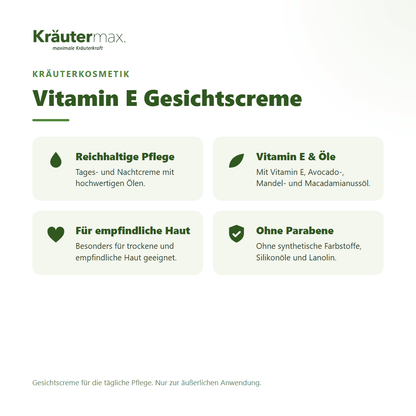 Vitamin E Gesichtscreme von Kräutermax – Überblick: reichhaltige Tages- und Nachtpflege für trockene Haut, 100 ml