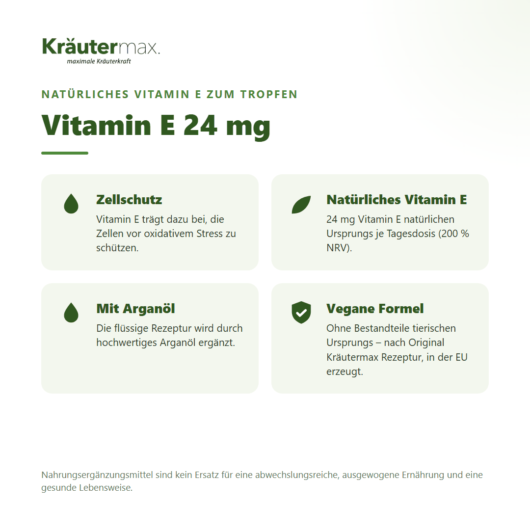 Vitamin E 24 mg Tropfen vegan – natürliches Vitamin E mit Arganöl für den Schutz der Zellen vor oxidativem Stress