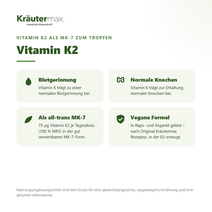 Vitamin K2 vegan Tropfen – Vitamin K2 als MK-7 für normale Blutgerinnung und die Erhaltung normaler Knochen