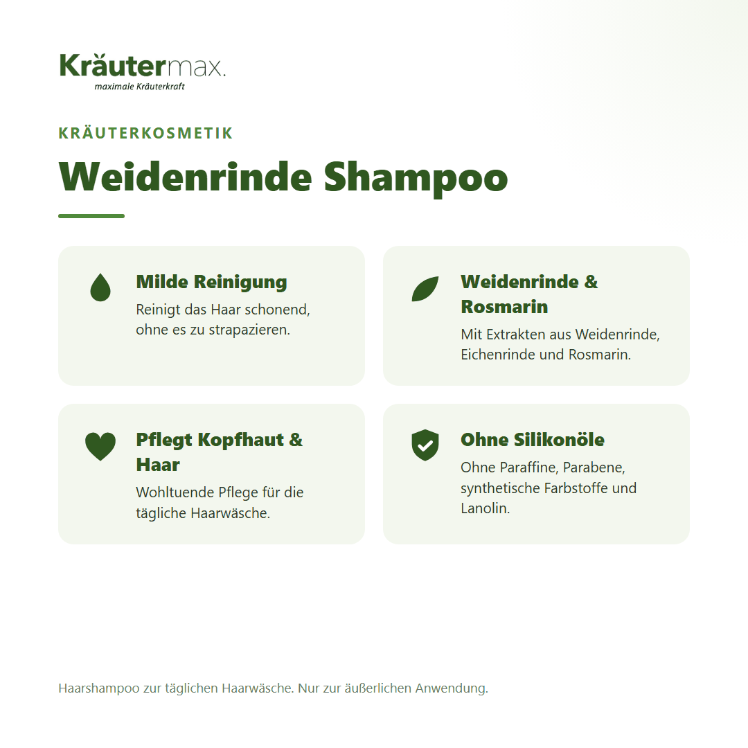 Weidenrinde Shampoo 1000 ml von Kräutermax – Überblick: milde Reinigung mit Weidenrinde und Rosmarin