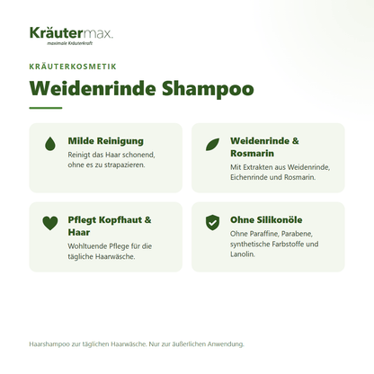 Weidenrinde Shampoo 1000 ml von Kräutermax – Überblick: milde Reinigung mit Weidenrinde und Rosmarin