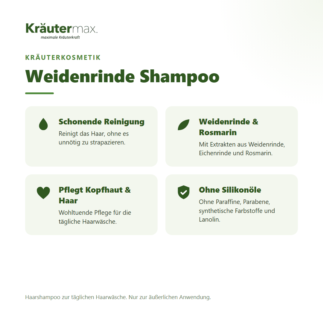 Weidenrinde Shampoo 250 ml von Kräutermax – Überblick: schonende Reinigung mit Weidenrinde und Rosmarin