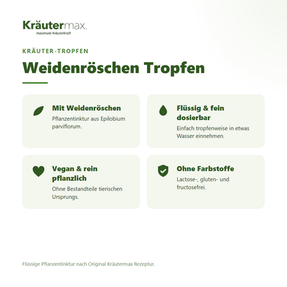 Weidenröschen Tropfen von Kräutermax – Überblick: flüssige Pflanzentinktur, vegan