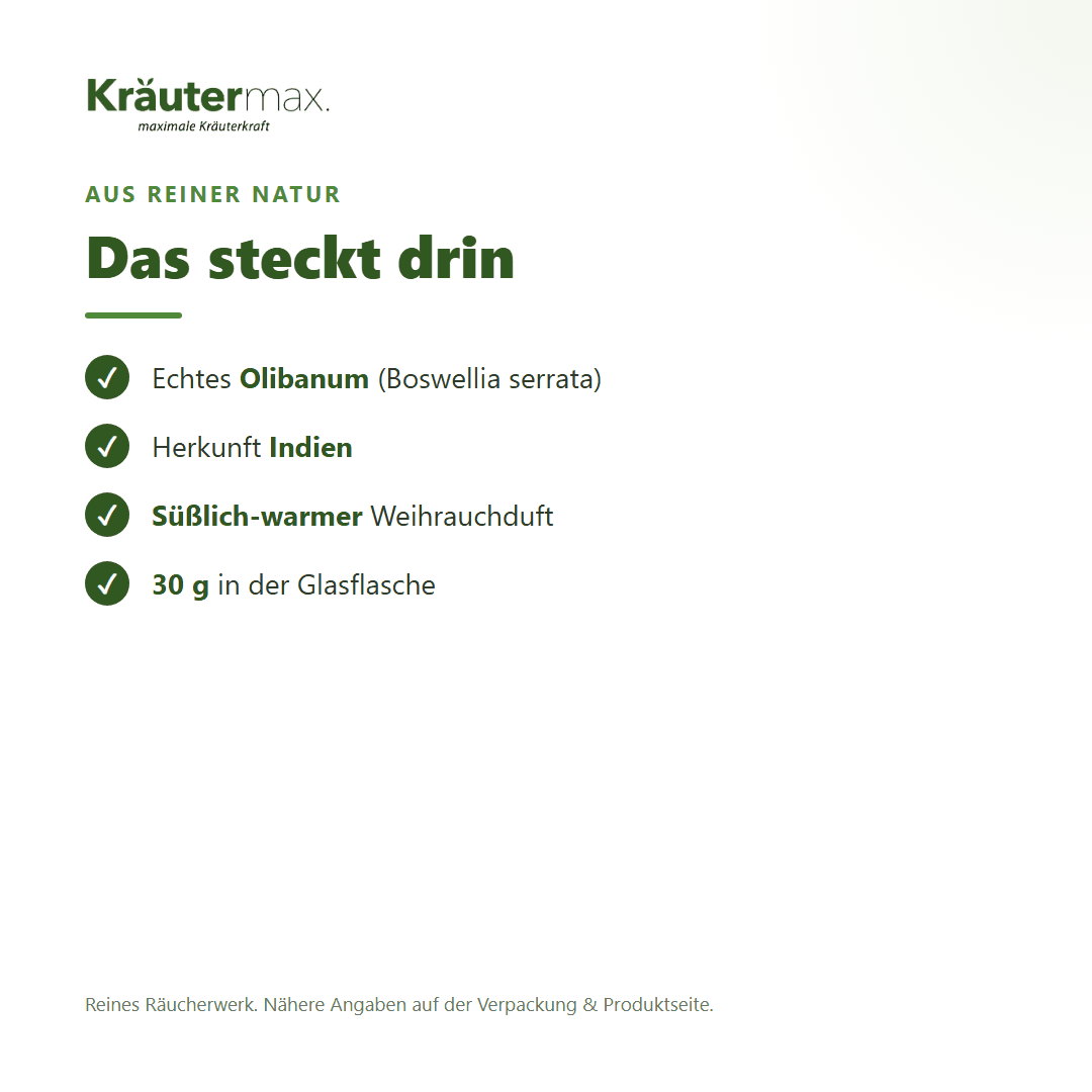 Weihrauch – reines Räucherharz, 30 g in der Glasflasche