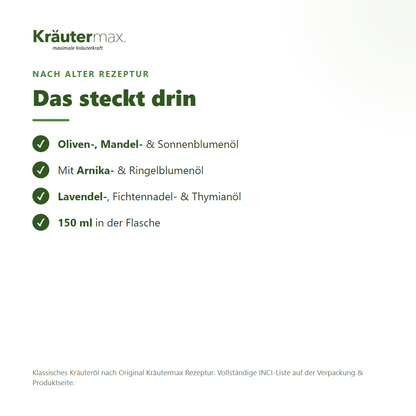 Wellness Massageöl – Inhaltsstoffe nach alter Kräutermax Rezeptur