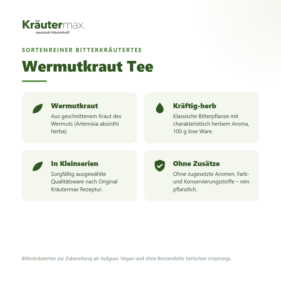 Wermutkraut Tee – Überblick: sortenreiner Bitterkräutertee aus Wermutkraut (Artemisia absinthi), 100 g