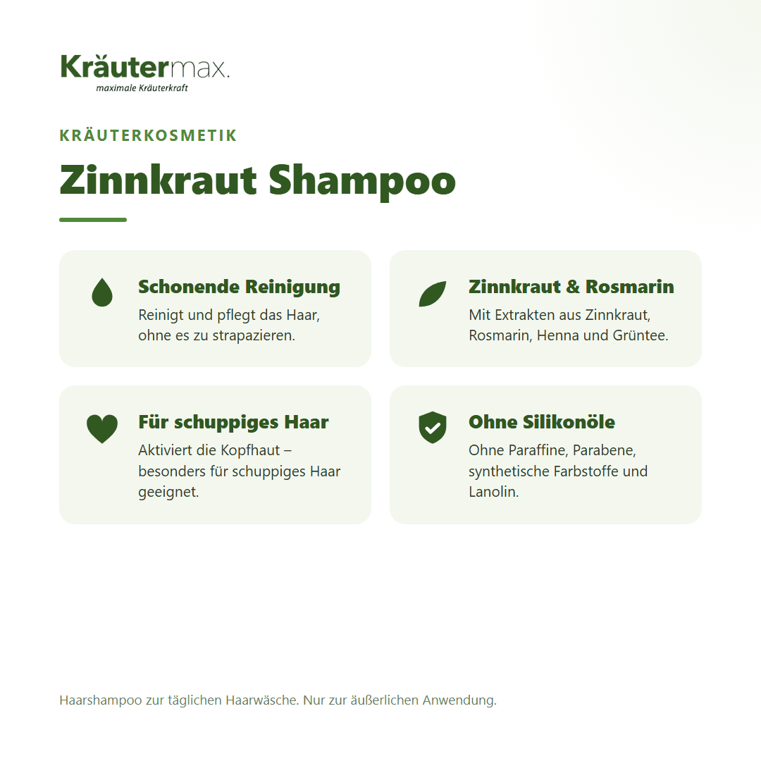 Zinnkraut Shampoo 250 ml von Kräutermax – Überblick: schonende Reinigung mit Zinnkraut und Rosmarin für schuppiges Haar