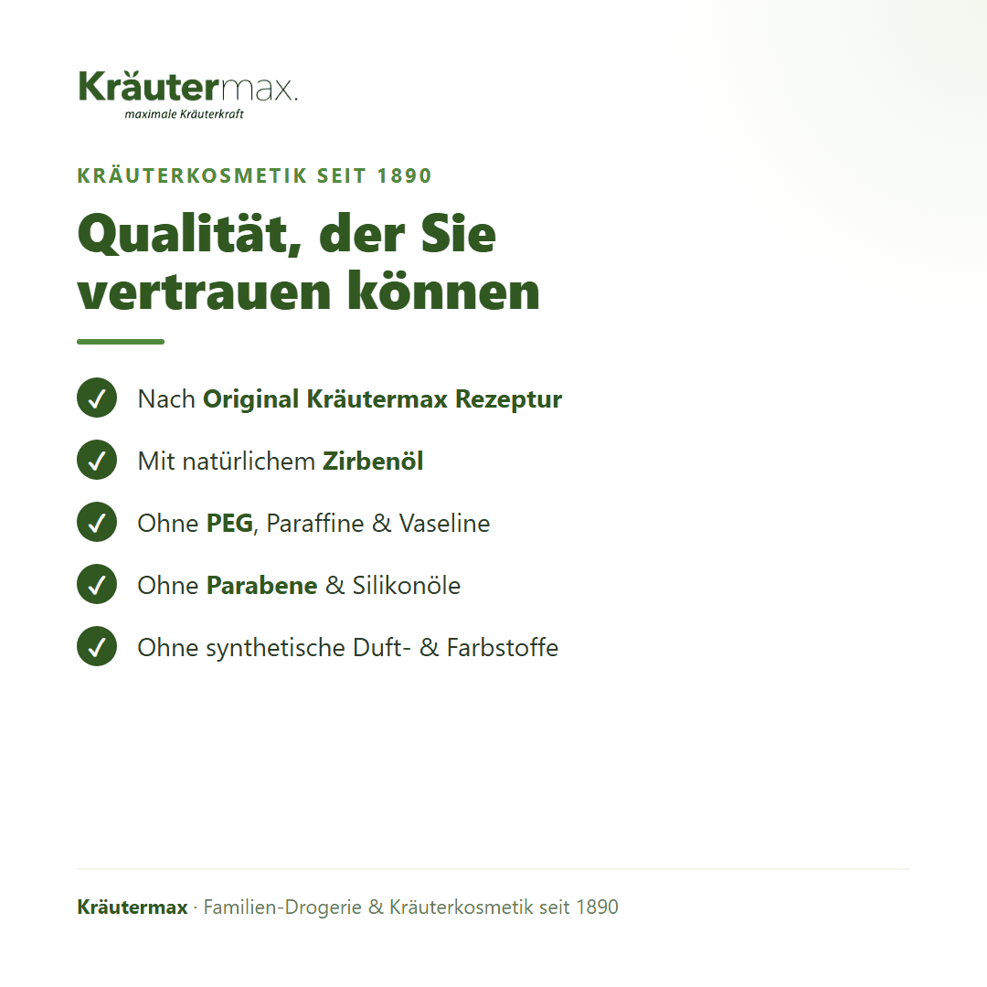 Zirbe Duschgel – Qualität: nach Original Kräutermax Rezeptur, ohne PEG, Parabene und Silikonöle