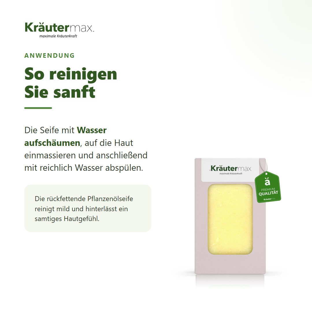Zirbe Seife – Anwendung: mit Wasser aufschäumen, einmassieren und abspülen