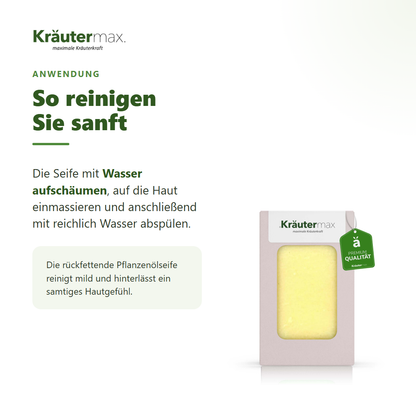 Zirbe Seife – Anwendung: mit Wasser aufschäumen, einmassieren und abspülen