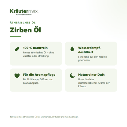Zirben Öl von Kräutermax – Überblick: 100 % reines ätherisches Öl für die Aromapflege