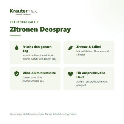 Zitronen Deospray von Kräutermax – Überblick: natürliche Deo-Formel ohne Aluminiumsalze, 100 ml