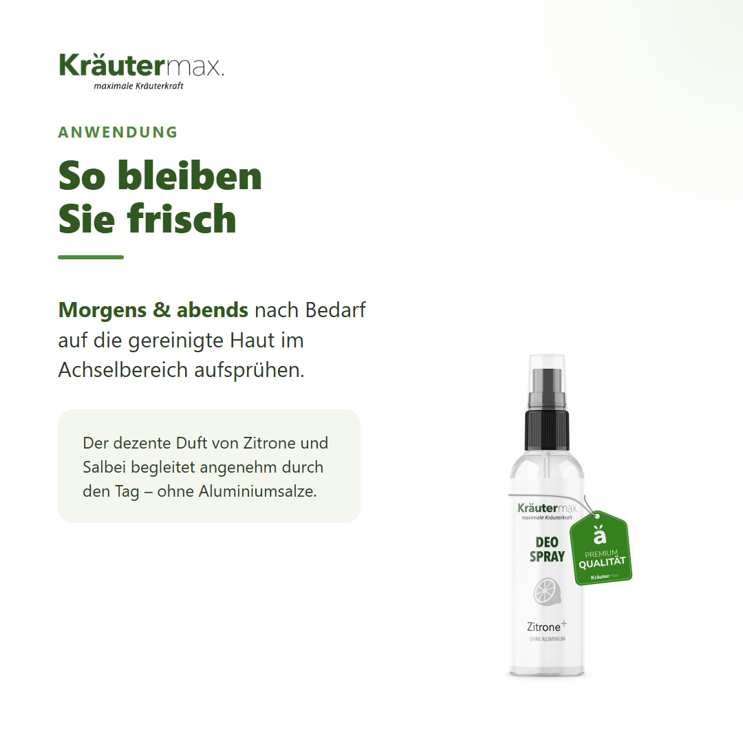Zitronen Deospray – Anwendung: morgens und abends im Achselbereich aufsprühen