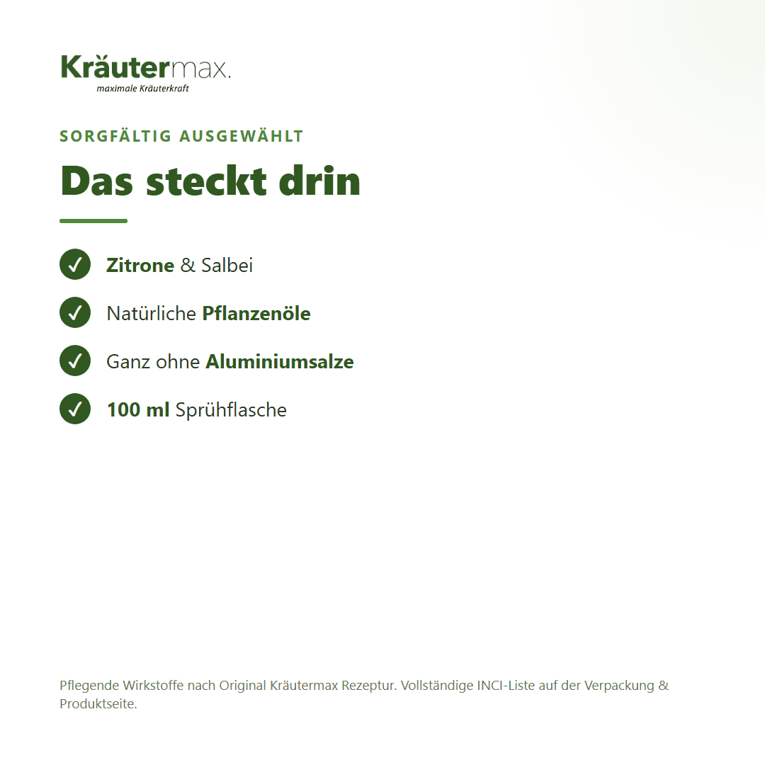 Zitronen Deospray – Inhaltsstoffe: Zitrone, Salbei, ohne Aluminiumsalze, 100 ml Sprühflasche