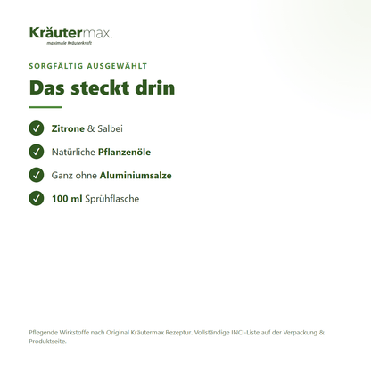 Zitronen Deospray – Inhaltsstoffe: Zitrone, Salbei, ohne Aluminiumsalze, 100 ml Sprühflasche
